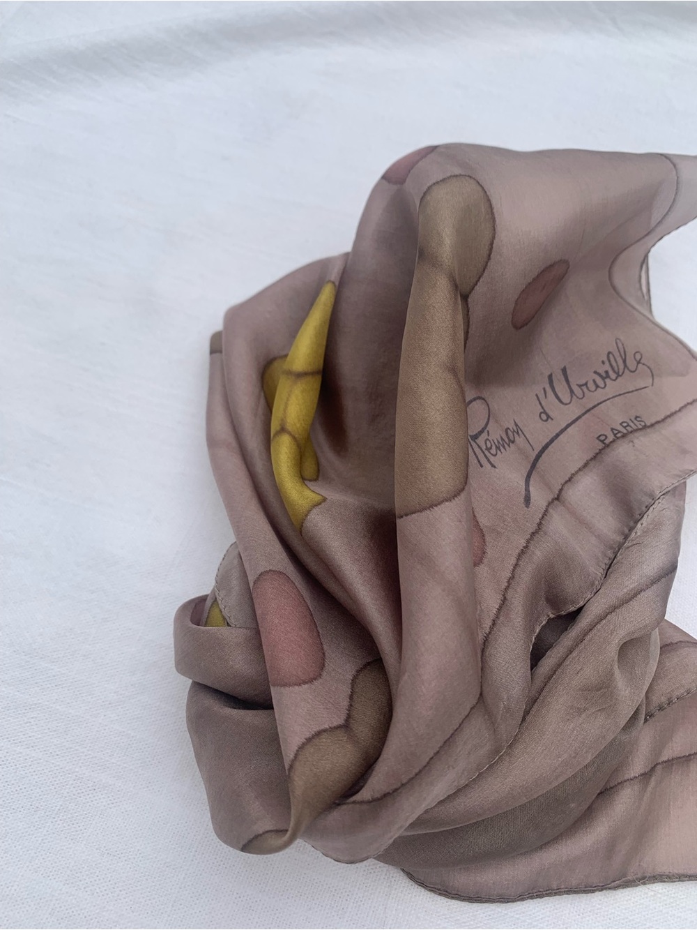 Vintage Holt Renfrew Remoy d'Urville Hand Painted Silk Scarf Made inFrance GREEN - Picture 5 of 8